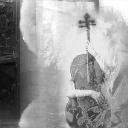 abstracted figure with string instrument